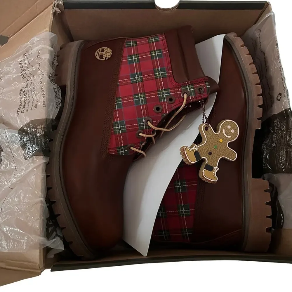 New TIMBERLAND Premium brown full grain Christmas Boots “GINGERBREAD MAN”